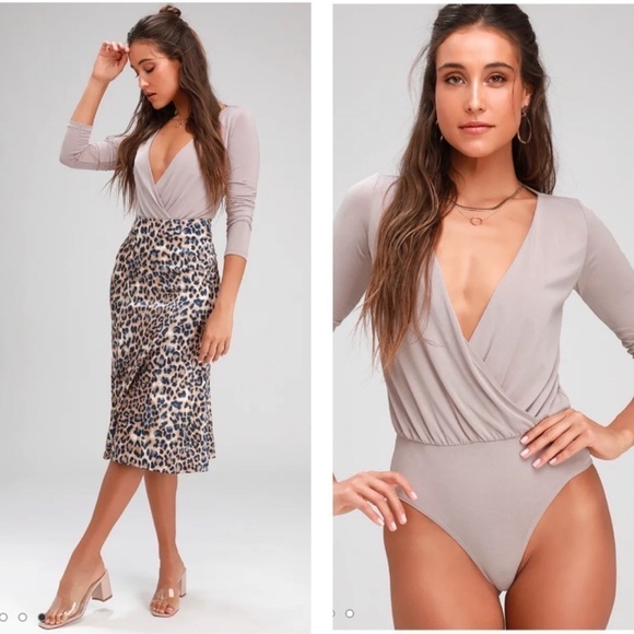Lulús Striking Looks Taupe Long Sleeve Bodysuit - Picture 1 of 10